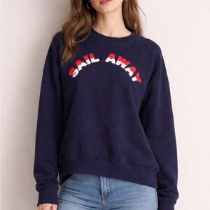 Joie “Sail Away” Sweatshirt Navy Chenille Logo Pullover | Size M NWT